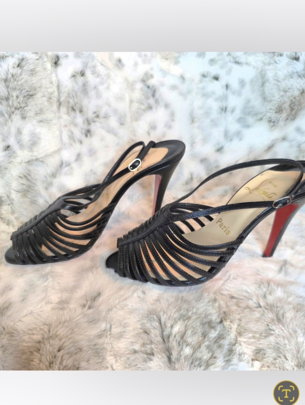 Christian Louboutin Black Leather Strappy Caged Sling Back Heels EU 38 / US 8 - Picture 2 of 8